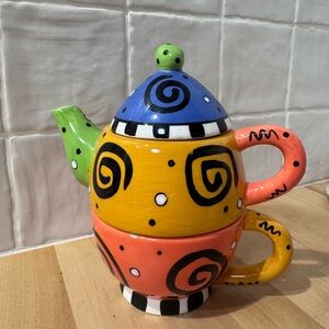 Bella Casa by Ganz stackable teapot and cup for one